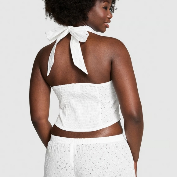 NWT PINK White Eyelet Halter - Picture 4 of 7